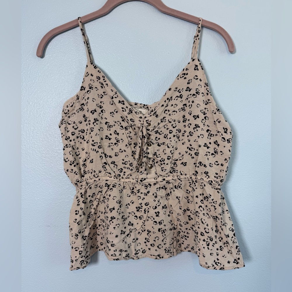 Maurices Beige and Black Leopard-Print Tie-Front Camisole